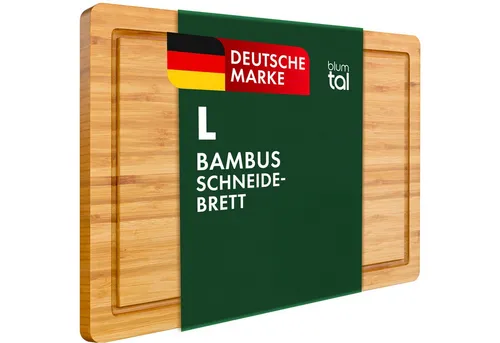 Blumtal Schneidebrett aus 100% Bambus mit Saftrille - Praktisches, 2 cm dickes Schneidebrett aus massivem Bambus, ideal zum Tranchieren und Schneiden. Die Saftrille verhindert Verschmutzungen und sorgt für eine hygienische Nutzung in der Küche.
