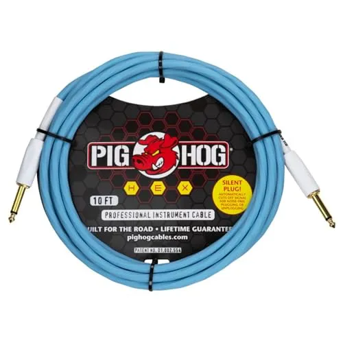 Pig Hog Hex Series Silent Kabel 3m - Daphne Blue - Hochleistungs-Instrumentenkabel mit integriertem Schalter, der das Signal unterbricht. Dank patentierter PVC-Ummantelung bleibt es immer verwicklungsfrei. Ideal für Musiker, Länge: 3m, Farbe: Daphne Blue.