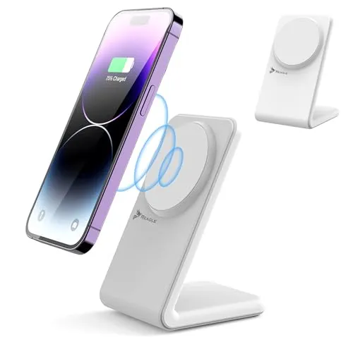Kabelloses 2-in-1 Magsafe Qi Ladegerät 15W von Reagle - Weiß - Elegantes 2-in-1 Ladegerät für iPhone und AirPods. Mit MagSafe-Technologie für sicheres, kabelloses Laden in verschiedenen Positionen. Ideal für Schreibtisch und Nachttisch - schnell, sicher und stilvoll.