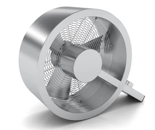 Stadler Form Q Bodenventilator 40W - Ventilator und Kunstwerk in einem, designed von Carlo Borer. Mit abnehmbarem Schutzgitter für einfache Reinigung und stilvollem Metal-brushed Finish.