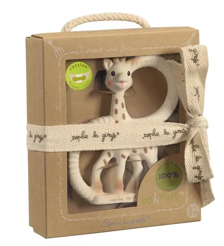 Sophie La Girafe Beißring So'Pure aus Naturkautschuk - Weicher Beißring aus 100% Naturkautschuk, ideal für Babys ab Geburt. Mit verschiedenen Strukturen für ein angenehmes Kau-Erlebnis und leicht zu greifen. Perfekt zur Unterstützung bei Zahnungsbeschwerden.