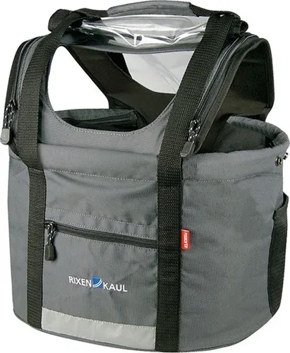 KlickFix Unisex Hundekurv Doggy Lenkerkorb - Grau Schwarz, Einheitsgröße EU, abnehmbare Abdeckung und vielseitig als Einkaufstasche nutzbar, 24L Volumen
