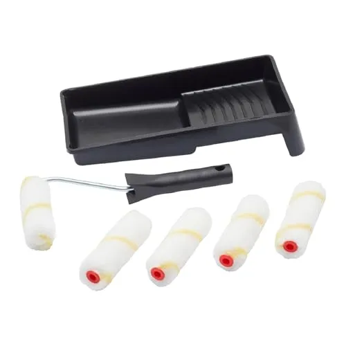 Fit For The Job Mini-Farbroller-Set für Dispersionsfarben, kleiner Roller und Schale zum Streichen von Wänden und Decken, 100mm-Rollenset, Roller- und Schalen-Set, kleiner Farbroller und Schale