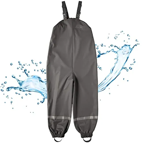 BMS Regenhose Buddelhose Matschhose für Jungen in Coolgrey Größe 122 - Schneehosen für Jungen, 100% wasserdicht und atmungsaktiv, ideal für Spielplatz und Waldkindergarten. Verstellbare Träger und hohe Sichtbarkeit durch Reflektoren.