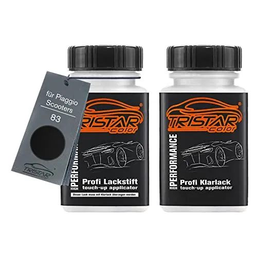 TRISTARcolor Motorradlack Lackstift Set für Piaggio Scooters 83 Nero Basislack Klarlack je 50ml