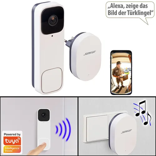 Somikon Klingel mit Kamera: Kabellose WLAN-2K-Video-Türklingel mit KI-Paket-Erkennung - Video-Türklingel mit 2K-Kamera und 170°-Bildwinkel, ausgestattet mit smarter Paket- und Personen-Erkennung sowie IR-Nachtsicht – ideal für mehr Sicherheit und Komfort.