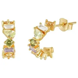 Brandlinger ® Ohrringe Silber 925. Creolen mit Stein Farbverlauf Regenbogen pastell. Schmuck Damen vergoldet mit 18 Karat Gold für Frauen und Mädchen. Äußerer Durchmesser 16mm.