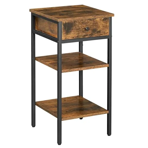 Vasagle Beistelltisch LET502B, Vintage-Style - Quadratischer Nachttisch in Braun mit praktischer Schublade und robustem Stahlgestell. Ideal für stilvolle Akzente im Schlafzimmer und hohe Standfestigkeit.