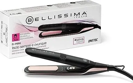 Bellissima Mini-Haarglätter für Tasche und Reisen - Kompakter Glätteisen für glattes Haar jederzeit und überall, mit Keramikbeschichtung und 200 °C für schonendes Styling. Ideal für Reisen dank leichtem Design und praktischer Beauty Bag.