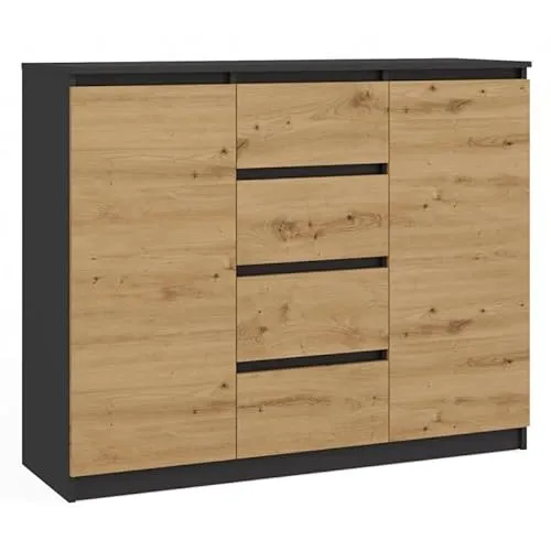 CDF Moderne Kommode 2D4S - Anthrazit-Eiche Artisan - Kommode mit 2 Türen und 4 Schubladen, minimalistisches Design mit grifflosen Fronten, ideal für Wohnzimmer, Schlafzimmer oder Büro.