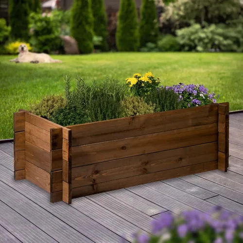 dobar Hochbeet Massivholz Stecksystem Gr. L - 117 x 58,5 x 38,5 cm, stapelbar und ideal für effizientes Gemüsebeet im Garten