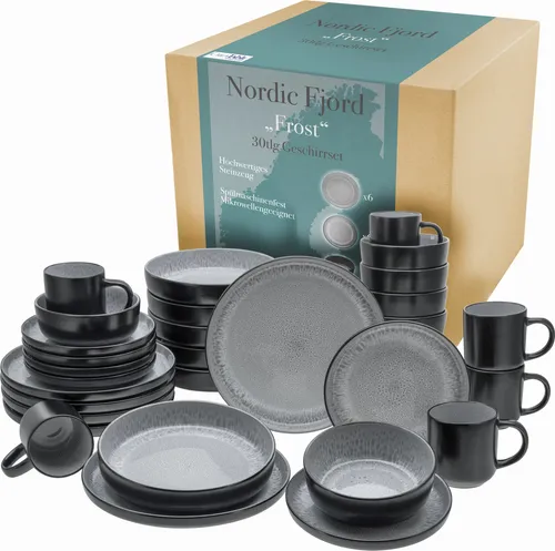 Creatable Kombiservice 30-tlg. Frost NORDIC FJORD - Services - Stilvolles Steinzeugdesign mit einzigartigen Farbglasuren, perfekt für elegante Tischarrangements. Mikrowelleneignung für zusätzlichen Komfort.
