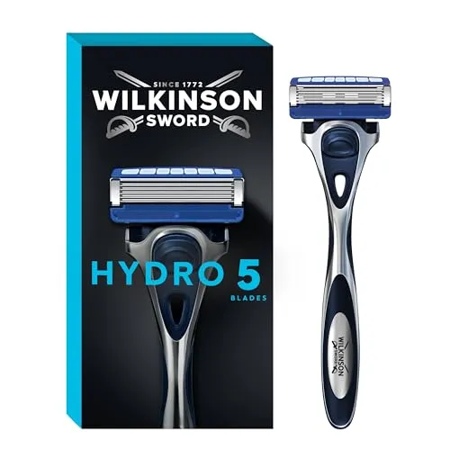 Wilkinson Sword Hydro 5 Herren Rasierer mit 1 Rasierklinge - Sicherheitsrasierer mit 5 Ultra Glide Klingen und wasseraktiviertem Gel Reservoir für eine gründliche, komfortable Rasur ohne Hautirritationen.