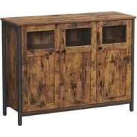 Vasagle Sideboard mit Glastüren 35 cm x 110 cm x 75 cm Braun-Schwarz - Wohnzimmerschrank im Industriestil mit vintagebrauner Oberfläche und Glasfronten, bietet eleganten Stauraum und ist dank verstellbarer Füße stabil auf jedem Boden.