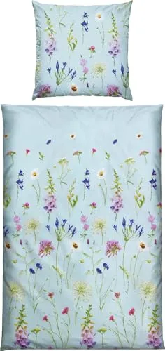 REDBEST Seersucker Bettwäsche Wiesenblumen hellblau 80x80 cm / 135x200 cm - pflegeleicht und bügelfrei - Sommerlich leichte REDBEST Seersucker Bettwäsche mit Wiesenblumen-Motiv. Ideal für ein charmantes Schlafzimmer, pflegeleicht und bügelfrei. Einfach waschen und aufziehen für erholsame Nächte!