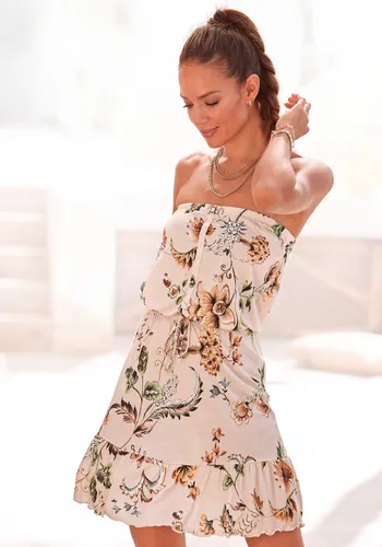 Bandeaukleid von Buffalo - Schulterfrei und mit Zierknopfleiste - Sommerkleid mit einzigartigem Print, Gummizug auf Hüfthöhe und voluminösem Rocksaum für einen trendigen Look. Ideal für warme Tage und besondere Anlässe.
