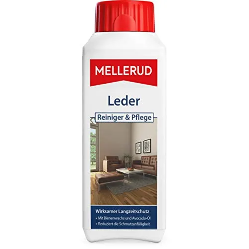MELLERUD Leder Reiniger & Pflege 0,25 l - Reinigungsmittel für Kunst- und Echtleder, bietet Langzeitschutz mit Avocadoöl und Bienenwachs für geschmeidige Oberflächen und reduzierte Schmutzanfälligkeit.