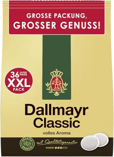 Dallmayr Classic Pads (36er) - Vollaromatischer Kaffee für jeden Anlass – ideal für alle Pad-Maschinen. Praktische 36er-Packung für Genuss zu jeder Tageszeit. Perfekt für Familien und Vieltrinker!