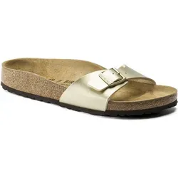 Birkenstock Madrid Damen Flip-Flops - Gold - Gr. 38 - Wanderschuhe mit anatomisch geformtem Korkfußbett, das höchsten Tragekomfort bietet. Die goldene Pantolette vereint stylisches Design und Bequemlichkeit – perfekt für Sommerausflüge!