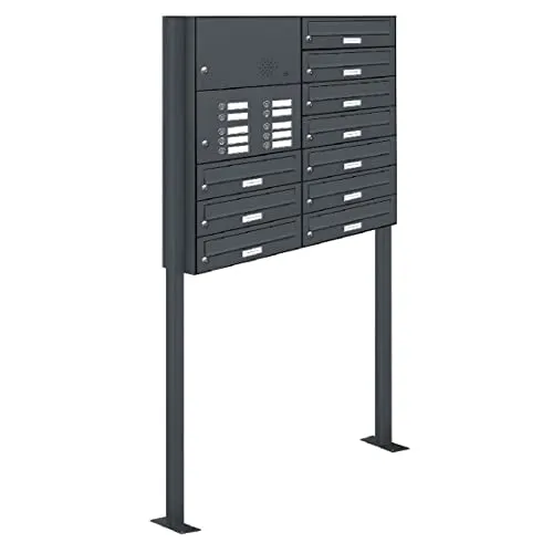 AL Briefkastensysteme 10er Standbriefkasten in Anthrazitgrau RAL 7016 - Moderne 10-Fach Briefkastenanlage mit Klingel und lebenslanger Garantie gegen Durchrostung, ideal für Mehrfamilienhäuser und wetterfest für den Außenbereich.