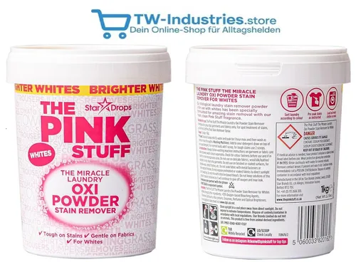 Stardrops The Pink Stuff Miracle Oxi-Pulver-Fleckenentferner, 1 kg - Effektives Fleckenentferner-Pulver für weiße Textilien. Sanft zur Wäsche, sorgt für strahlende Sauberkeit und angenehmen Duft. Für weiche, frische Kleidung nach jeder Wäsche.