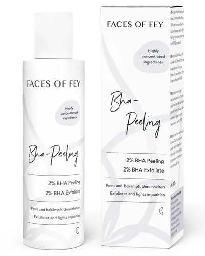FACES OF FEY Gesichtspeeling 2% BHA Peeling - Effektives Gesichtspeeling für eine porentiefe Reinigung. Entfernt sanft Unreinheiten und sorgt für eine glatte Hautoberfläche. Ideal für ölige Hauttypen, die zu Unreinheiten neigen. Für ein klareres Hautbild.