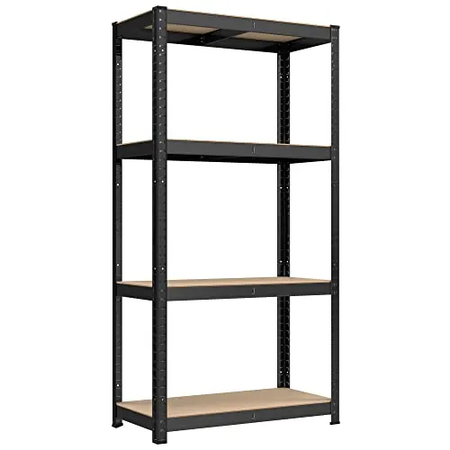 SONGMICS Schwerlastregal, Kellerregal, Lagerregal, 40 x 80 x 160 cm, Regal mit Stahlgestell, bis 520 kg belastbar, 4 verstellbare Ablagen, schwarz GLR044B01