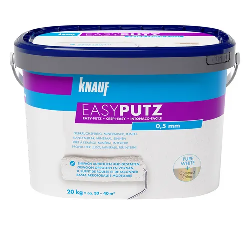 Knauf EasyPutz Streichputz 20 kg - Weißer Qualitätsputz für kreative Wandgestaltungen - Mörtel, Putz, Zement & Gips - Der Knauf EasyPutz bietet eine feine Struktur und ist ideal für individuelle Wandgestaltungen in Ihrem Zuhause.