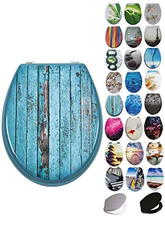 Grafner WC Sitz Blue Planks aus MDF - Hochwertiger WC-Sitz aus MDF mit antibakterieller Beschichtung, feuchtigkeitsresistenter Oberfläche und einfacher Montage für alle handelsüblichen Toiletten.