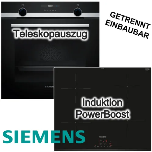 SIEMENS Herdset mit Induktionskochfeld und Backofen - Energieeffizientes Einbaugerät mit Teleskopauszug und hydrolytischer Selbstreinigung. Ideal für modernes Kochen und einfache Pflege.