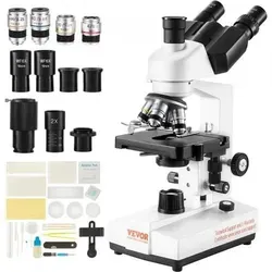 VEVOR Trinokulares Mikroskop 40-5000x - Mikroskop mit 10X, 25X Okularen und präziser Fokussierung. Ideal für Laboranwendungen, bietet außergewöhnliche Bildqualität und ist benutzerfreundlich.