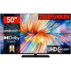 Telefunken D50V950M2CWH LED-Fernseher - Fernseher mit 126 cm (50 Zoll) 4K Ultra HD, Smart-TV und Dolby Atmos für ein beeindruckendes Seherlebnis. Ideal für Filmabende und Gaming, unterstützt Google Assistant.