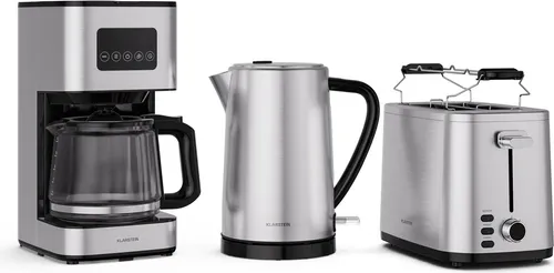 Klarstein Verosteel Frühstücksset – Toaster, Wasserkocher & Filterkaffeemaschine - Wasserkocher & Toaster Sets: Vielseitiges Frühstücksset für knusprigen Toast, heißen Tee und frisch gebrühten Kaffee – der perfekte Start in den Tag!