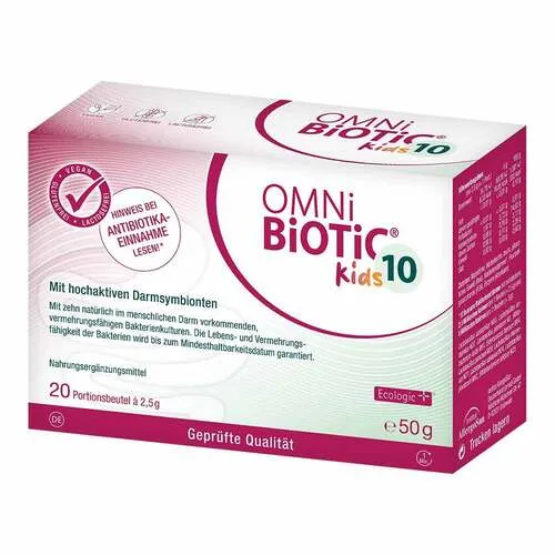 OMNi BiOTiC 10 Kids - Probiotika für Kinder - Probiotika Lactobacillus für Kinder, mit 10 Bakterienstämmen und 2,5 Mrd. Keimen pro Portion. Einfach dosierbar, vegan und glutenfrei – ideal für die tägliche Unterstützung der Darmgesundheit.