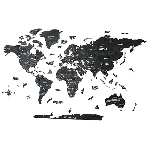 Colorfull Worlds NEU_3D-Weltkarte aus Holz, mehrschichtige Reisekarte mit Hauptstädten, Wanddekoration für neues Zuhause, Geschenk für Reisende, Bürodekoration (XL, Arcturus)