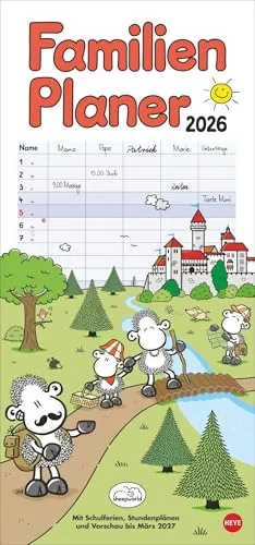 sheepworld Familienplaner 2026: Familienkalender mit 5 Spalten. Liebevoll illustrierter Familien-Wandkalender mit Schulferien und Stundenplänen. (Familienplaner Heye)