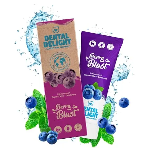 DENTAL DELIGHT Berry Blast Zahnpasta - Vegane Zahnpasta mit Blaubeere-Minze Geschmack, ideal für eine angenehme Zahnpflege und schützt vor Karies – für die ganze Familie geeignet!