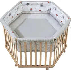 roba® Laufgitter Cosiplay Adam & Eule, 6-eckig mit Nestchen - Laufgitter für Babys ab Geburt, mit 3-fach verstellbarer Liegehöhe und abwaschbarem Gestell, ideal für sicheres Spielen und Entdecken.