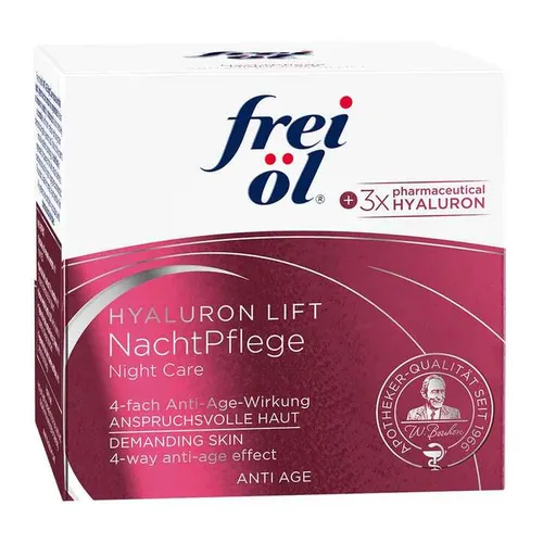 Frei Öl Anti Age Hyaluron Lift Nachtpflege 50 ML - Nachtpflege für normale bis trockene Haut, mindert Falten und regeneriert die Haut über Nacht mit wertvollen Ceramiden. Schützt aktiv vor Hautalterung.