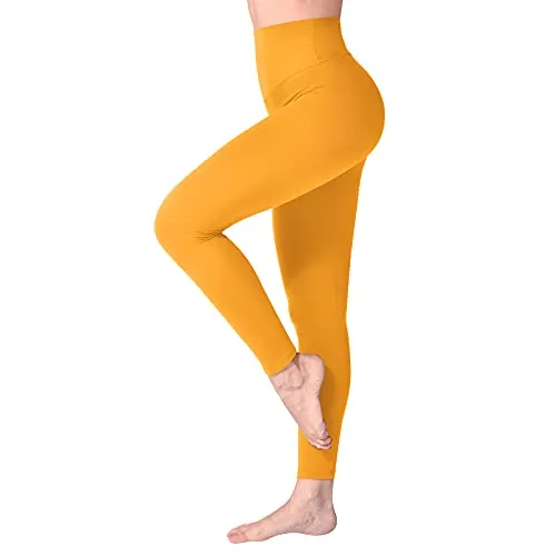 SINOPHANT Leggings Damen High Waist - Blickdicht Leggins mit Bauchkontrolle für Sport Yoga Gym(1 Dunkelgelb,L-XL)