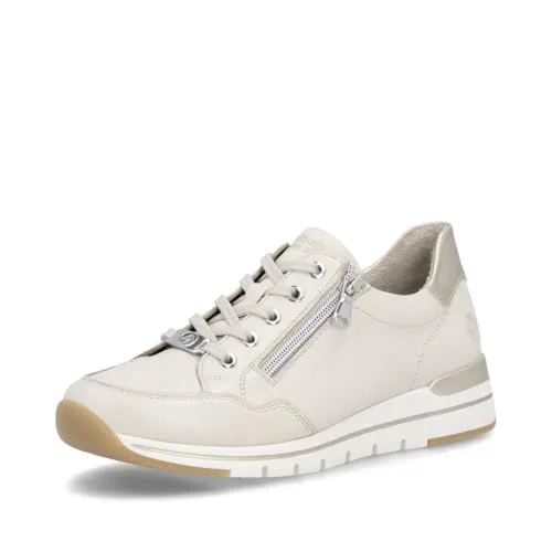 Remonte Damen Sneaker Leder Beige mit Reißverschluss und Schnürung R6716, Größe 40 EU - Eleganter Damen Sneaker aus Leder mit praktischem Reißverschluss und Schnürung. Rutschfeste Sohle und weiche Innensohle sorgen für hohen Tragekomfort – ideal für jeden Anlass.