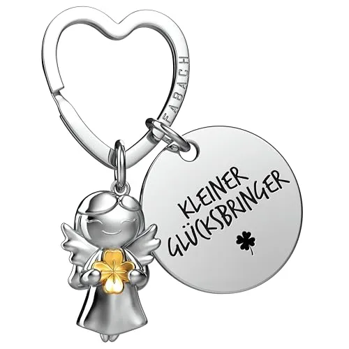 FABACH Viel Glück Schutzengel Schlüsselanhänger mit Kleeblatt und Gravur - Engel Glücksbringer Du schaffst das - Viel Erfolg Talisman Geschenk