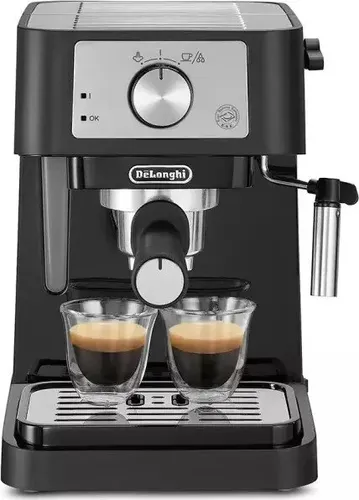 DeLonghi Stilosa EC260.BK - Halbautomatische Espressomaschine in Schwarz, kompakt und ideal für 1-2 Tassen Kaffee, mit Edelstahl-Milchaufschäumer für köstlichen Milchschaum