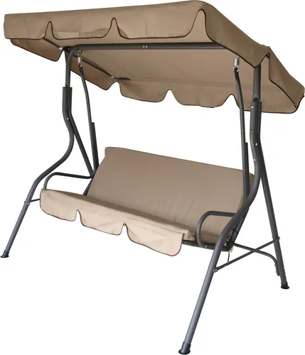 DEGAMO Hollywoodschaukel FLORIDA, 3-Sitzer mit verstellbarem Dach - Robuste 3-Sitzer Hollywoodschaukel FLORIDA, ideal für Garten und Terrasse. Wetterfestes Kunststoffgewebe, abnehmbare Auflage mit 60mm Dicke und bis zu 210kg belastbar. Genießen Sie entspannte Stunden im Freien!