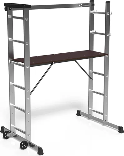 Aluminium-Leitergerüst 3in1 Vonout 150kg - Podestleitern & Gerüste, vielseitig einsetzbar und belastbar bis 150kg für sichere Arbeiten in der Höhe.