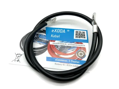 eXODA 25 mm2 M6 M8 Batteriekabel, Schwarz, (75 cm), 99% Kupfer