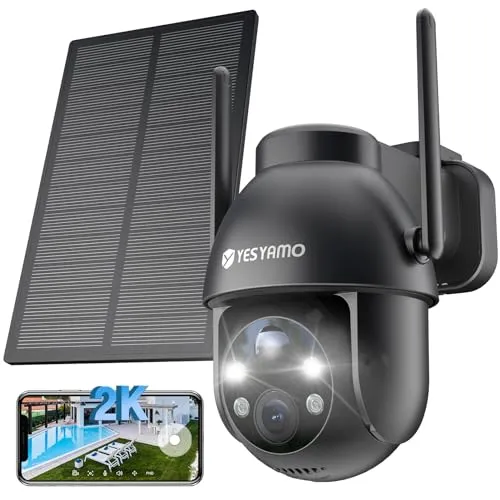 YESYAMO 2K Überwachungskamera Aussen Akku - Überwachungskamera mit 2K Bildqualität und 360° Rundumsicht, ausgestattet mit Solar- und Batteriebetrieb für 365 Tage Schutz, ideal für Ihr Zuhause.