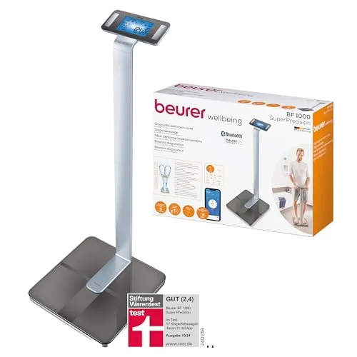 Beurer BF 1000 SuperPrecision Diagnosewaage - Digitale Personenwaagen mit präziser Ganzkörperanalyse, viszeralem Fettanteil und App-Anbindung für optimale Gesundheitsüberwachung.