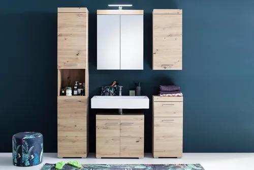 INOSIGN Badmöbel-Set Avena, 5-teilig - Modernes Badmöbel-Set mit Hochglanzfronten, bietet durchdachten Stauraum und ist aus FSC®-zertifiziertem Holzwerkstoff. Inklusive Spiegelschrank mit LED-Beleuchtung für stilvolle Akzente.