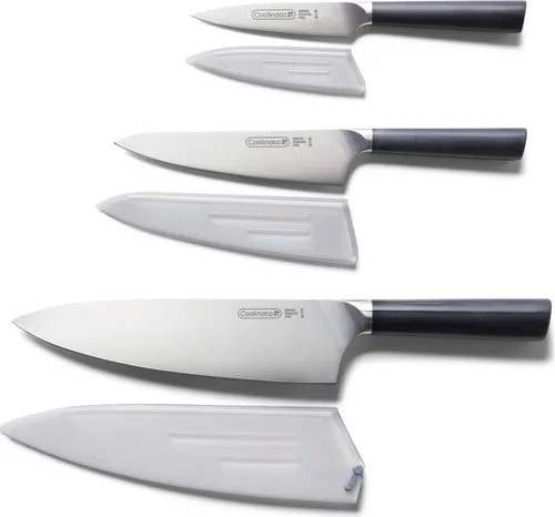 Coolinato – 3-teiliges Profi Küchenmesser Set mit ergonomischen Griffen - Hochwertige Küchenmesser aus rostfreiem deutschen Klingenstahl, ideal für präzises Schneiden. Inklusive Klingenschutz für sichere Aufbewahrung.